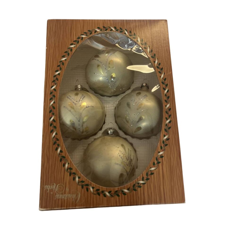 Vintage Christmas by Krebs Hand Decorated Glass Ornaments Set of 4 Box